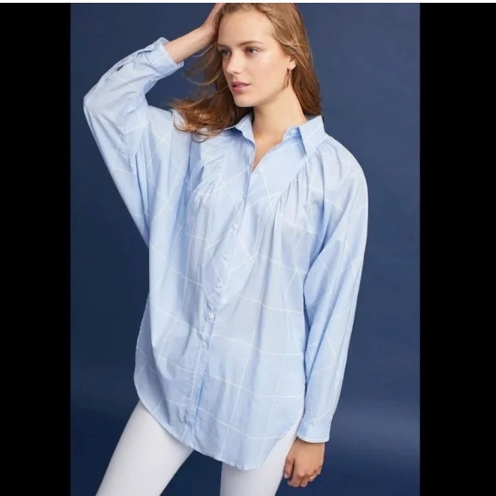 Anthropologie Maeve Windowpane Buttondown Blouse size XS